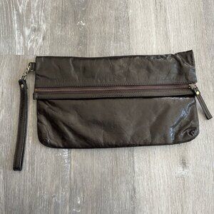 Latico Brown Leather Large Foldover Clutch Wristlet Inside Card Organizer